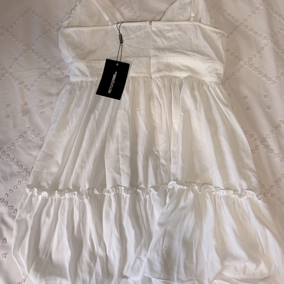 Pretty Little Things White Ruched Frill Detail Strappy Skater Dress - Picture 3 of 5